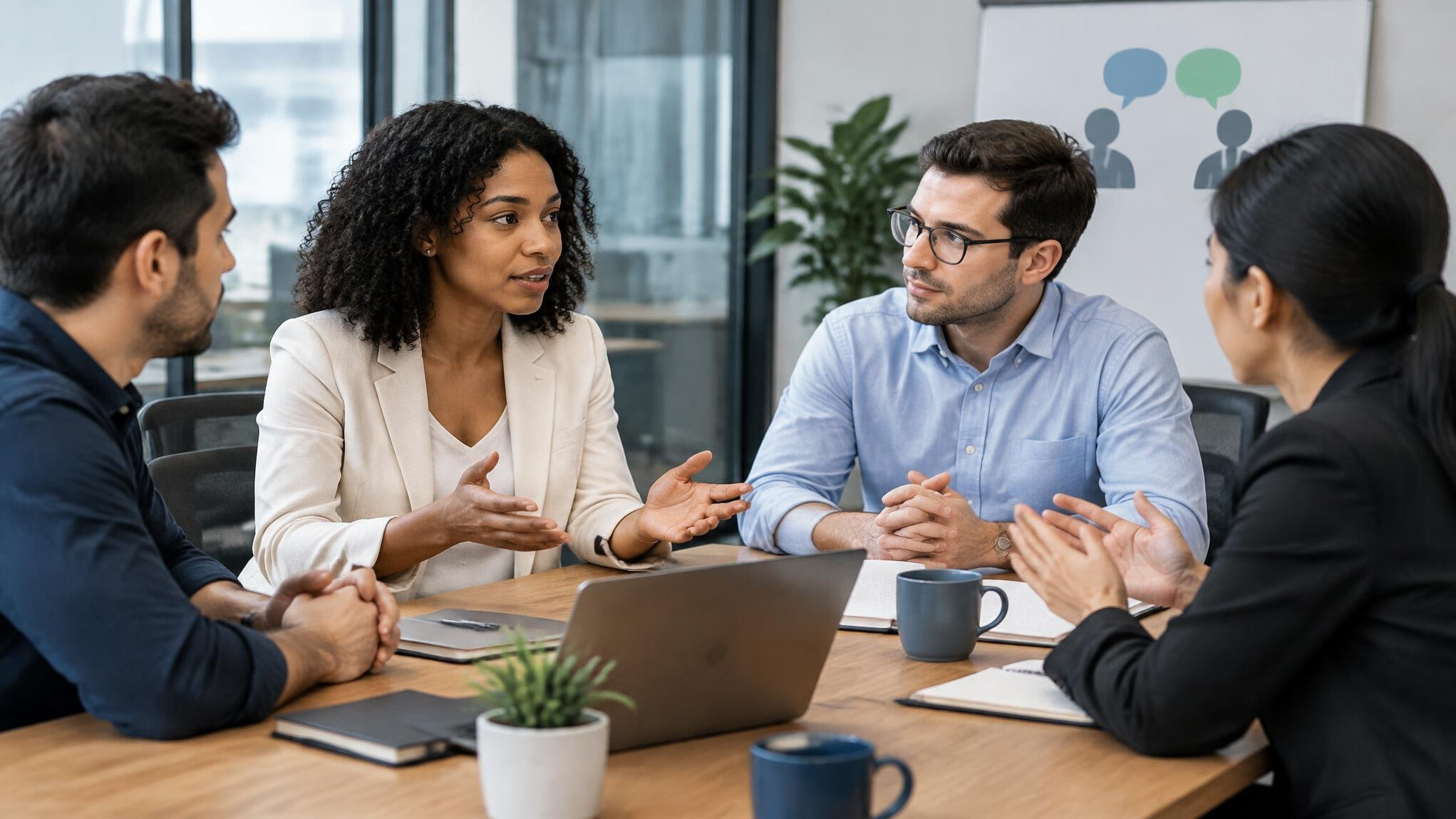 team discussing in meeting room